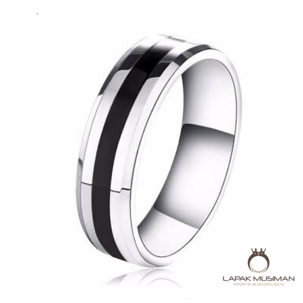 [Bayar di Tempat] CINCIN TITANIUM SILVER HITAM PRIA WANITA