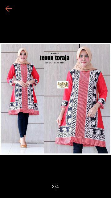 Tunic Sasilia Dress Batik Wanita Tenun Toraja Katun Premium Seragam Warna Modern Cewek