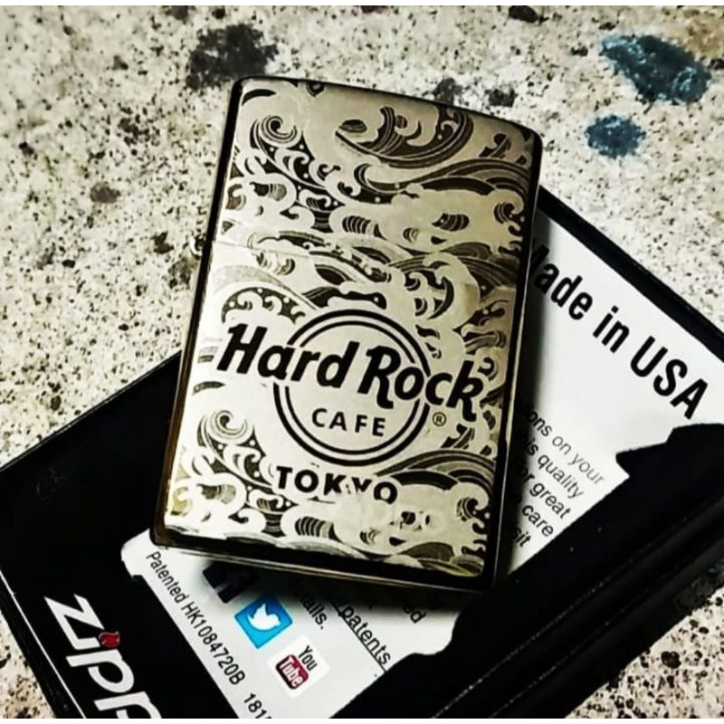 Korek api Zippo black ice Grafir laser motif HARD ROCK CAFE TOKYO OSAKA