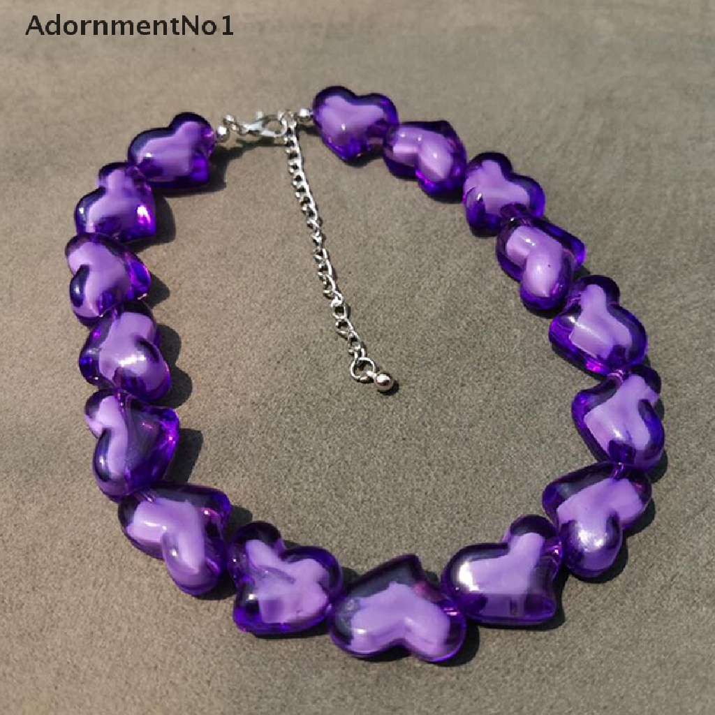 (AdornmentNo1) Kalung Choker Akrilik Motif Hati Warna-Warni Gaya Hip Hop Untuk Wanita