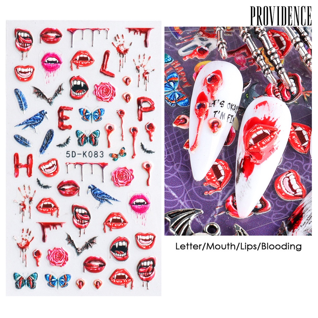 Providence Halloween Styles Nail Embossed Sticker 5D Engraved Red Bloody Scar Lips DIY Manicure Decals for Female