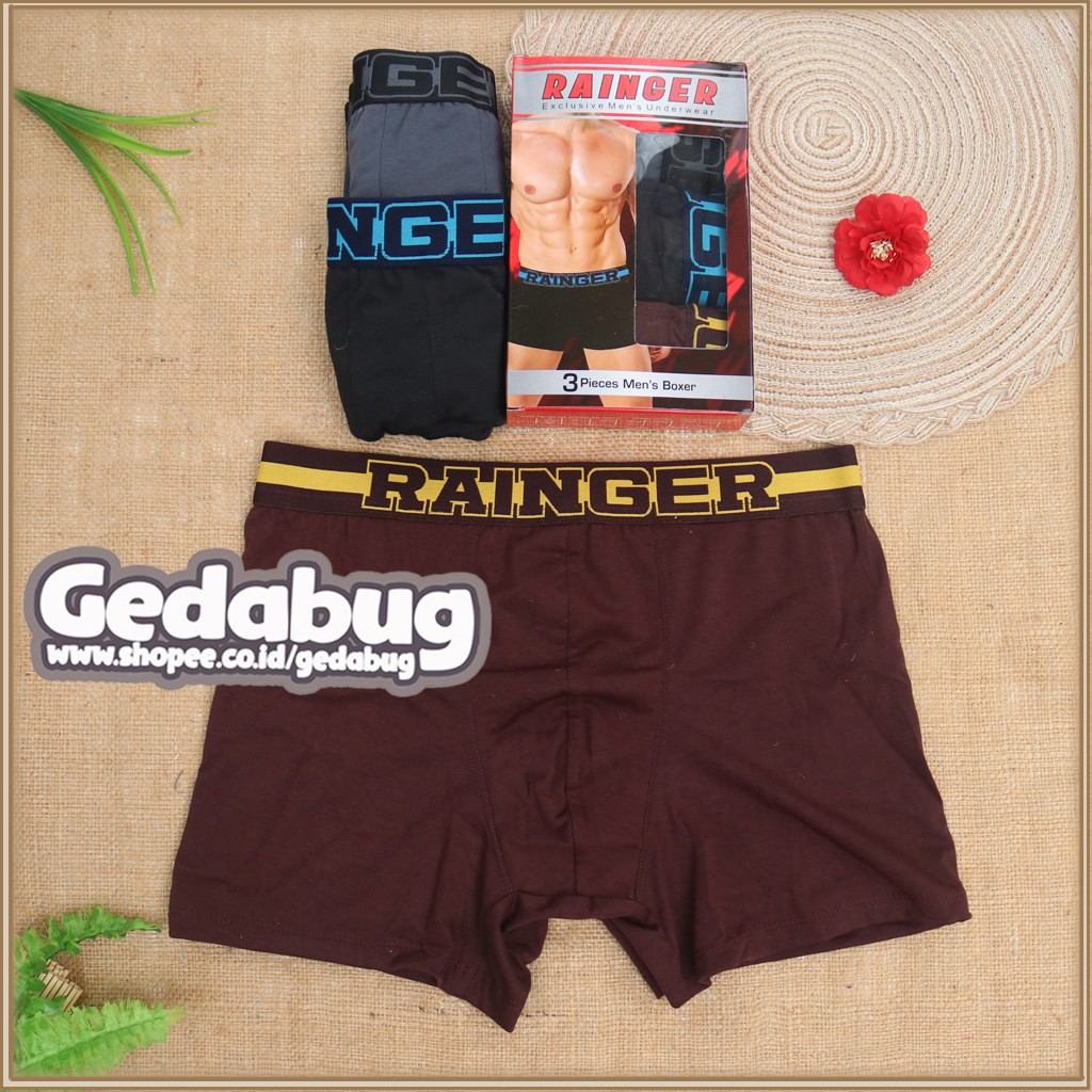 CD Boxer Pria RAINGER Merah RG 08 isi 3pcs | Celana Dalam Boxer Rainger Karet Tebal Segi Empat