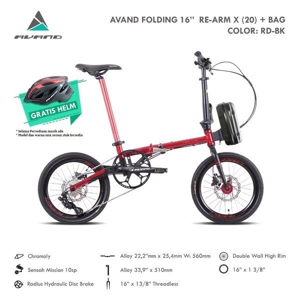Sepeda Lipat Folding Bike 16 inch Avand Re Arm X 10speed Garansi SNI-1