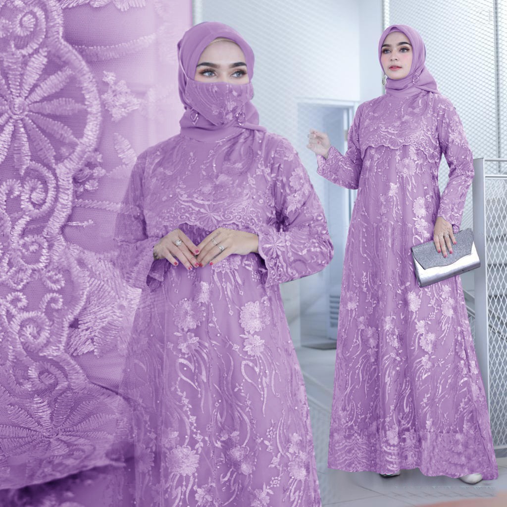 SONAYA (NEW PRODUCT) Gamis Brukat Full Pesta Tile Maxi Dress Muslim Wanita Premium Kondangan Size M, L , XL, XXL, XXXL Ukuran JUMBO