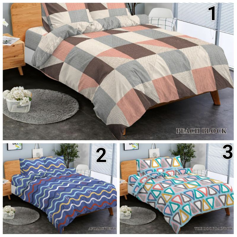 Bedcover saja Katun Jepang Peach Block Alphabet Wave The Hoof Rainbow