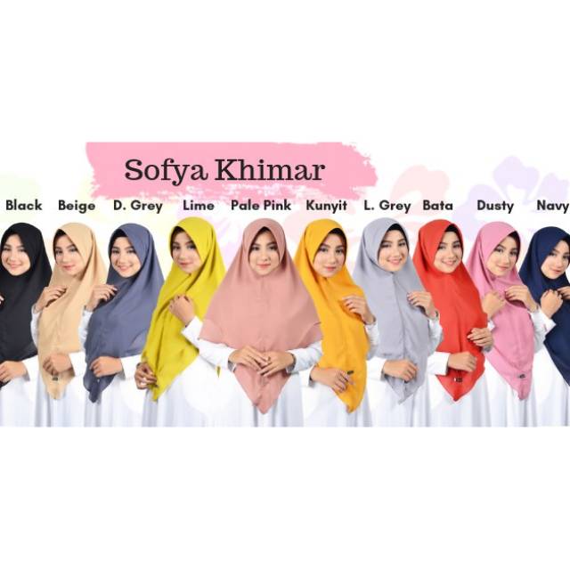 Khimar Sofya Khimar Warna Hitam Baby Purple Ungu Merah Dusty Grey Abu Mint Navy