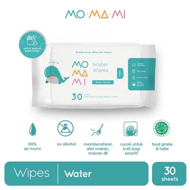 Momami Water Baby Wipes 30 Sheet Tisu Basah Melon Flavour PROMO 6 Pack