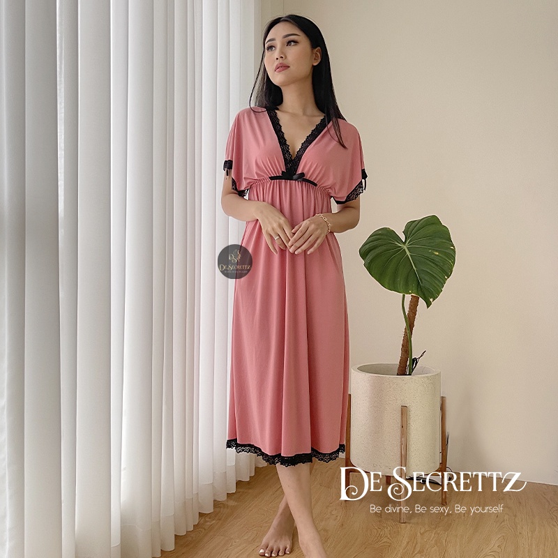 DeSecrettz ZARRA Baju Tidur Wanita Model Long dress, Daster Kekinian Bahan Spandeks Sutra Adem dan Lembut Di Kulit, Bisa Untuk Big Size