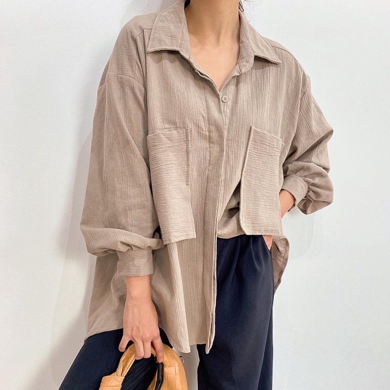 JC- NIKI Shirt 2001 / Gea Top / Kemeja Linen Crinkle / Kemeja Oversize Linen Crincle 2 Pocket / Kemeja Oversize Crincle Premium