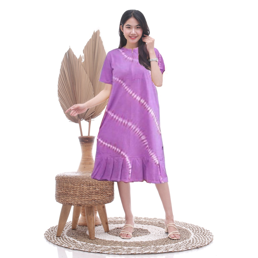 Daster Ruffle Bahan Kaos Batik Varo Warna Pastel