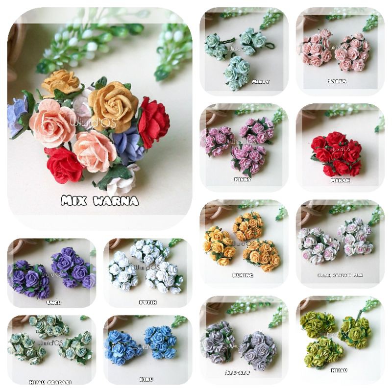 5 TANGKAI BUNGA MAWAR KERTAS 1,5 CM