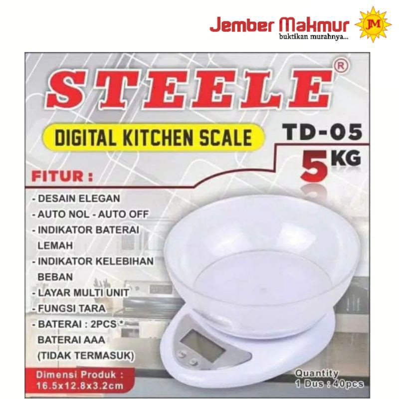 Timbangan Dapur STEELE TD-05 Digital Mangkok / Timbangan Kue Mangkuk Electronic Kitchen Scale