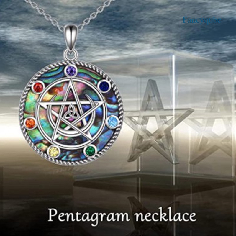 Fancyqube Kalung Sterling Silver Liontin Pentagram Bulan Celtics Pagan Wiccan Magic Amulet Untuk Wanita