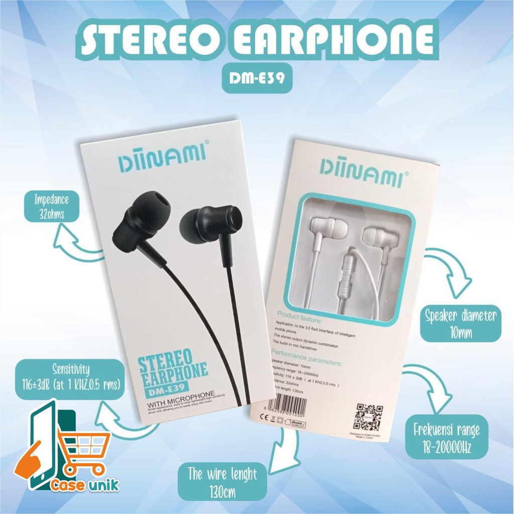 BM031 Headset DIINAMI E39 stereo Earphone Bass Android iPhone Original With MIC - Garansi 1 Tahun CS3016