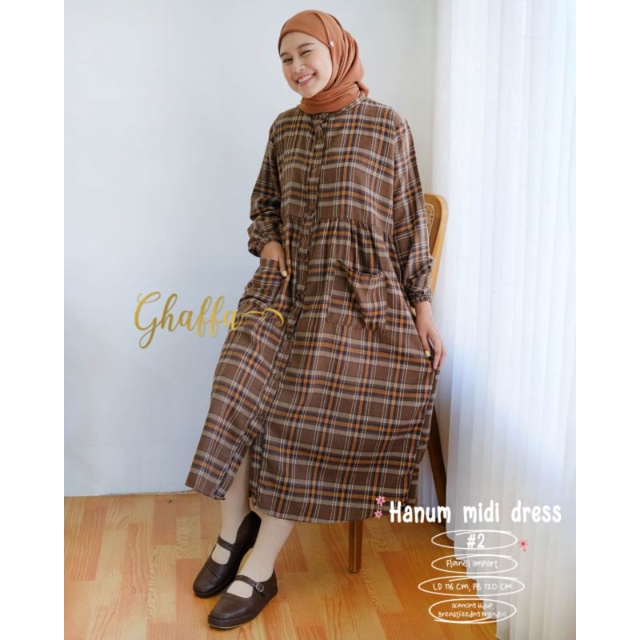 Hanum Midi Dress Matt Flanel Import Midi Dress Premium Good Quality Midi Dress Kekinian Midi Dress B