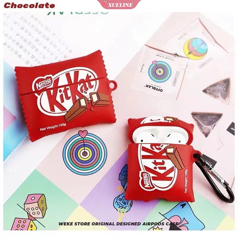 Casing Silikon Motif Kartun Kitkat Chocolate Untuk Simpan Earphone Wireless Bluetooth Apple AirPods 1 / 2 pro