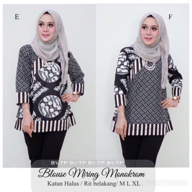 Blus Deenay #2 Monokrom Miring Grey Atasan Batik Modern Casual Kerja Seragam Kantor