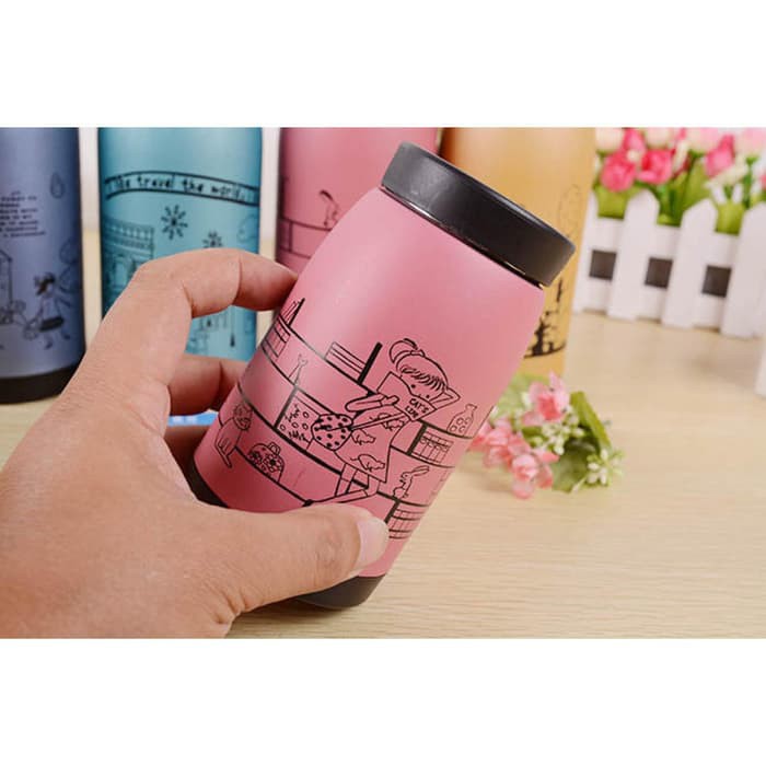 Jual Botol Minum Termos Motif Lukisan Anak 350ml   air panas   starbuck