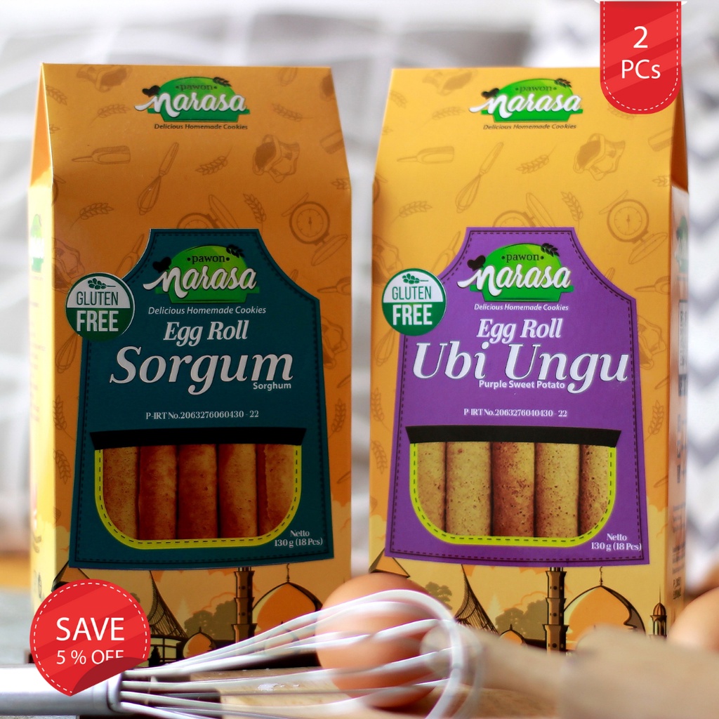 

Pawon Narasa - 2 PCs Biscuit Gluten Free Egg Roll Sorgum & Ubi Ungu (Dus)