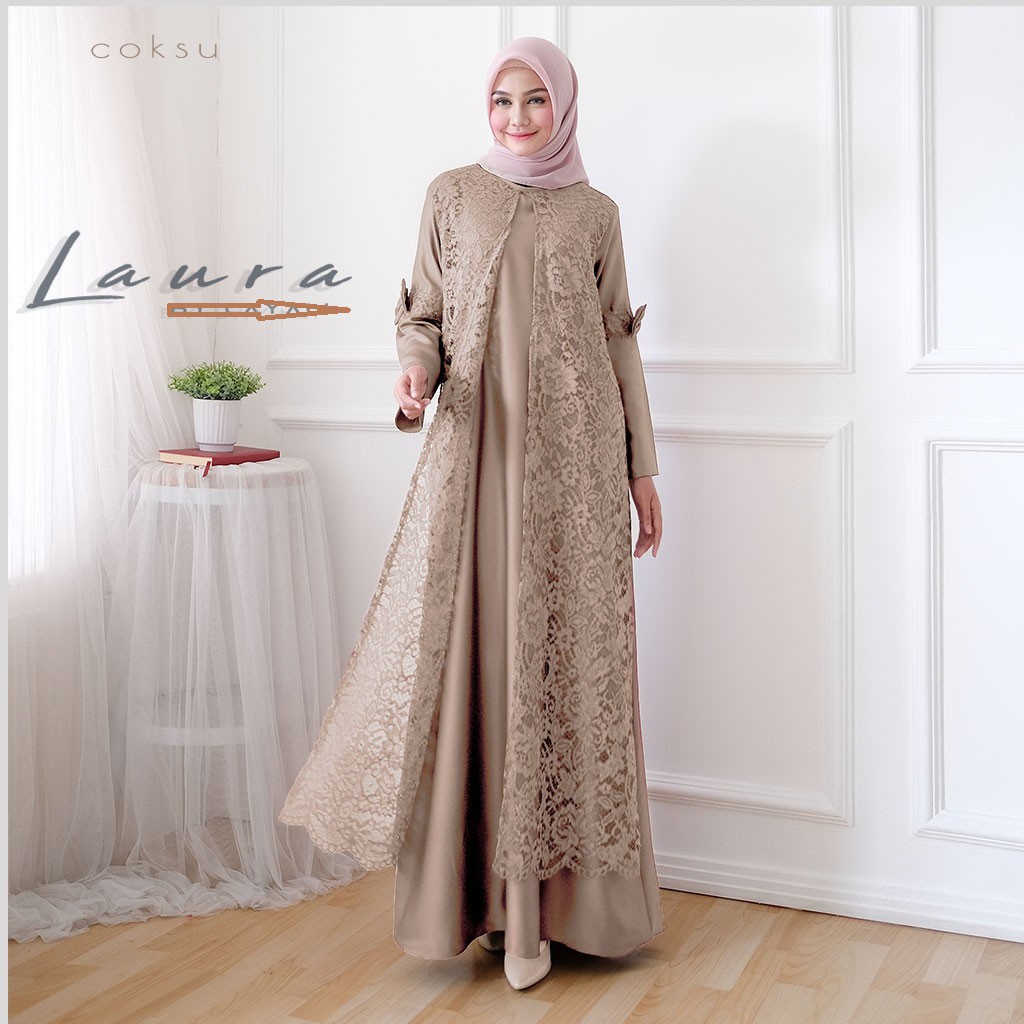 ( TERMURAH ) Gamis brokat syari pesta jumbo terbaru ld 120 XXL AURA