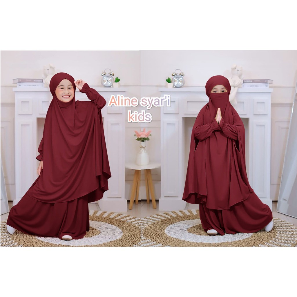 FenishaStore Baju Gamis Anak Aline Syair'i Kids Usia 7-9 Tahun