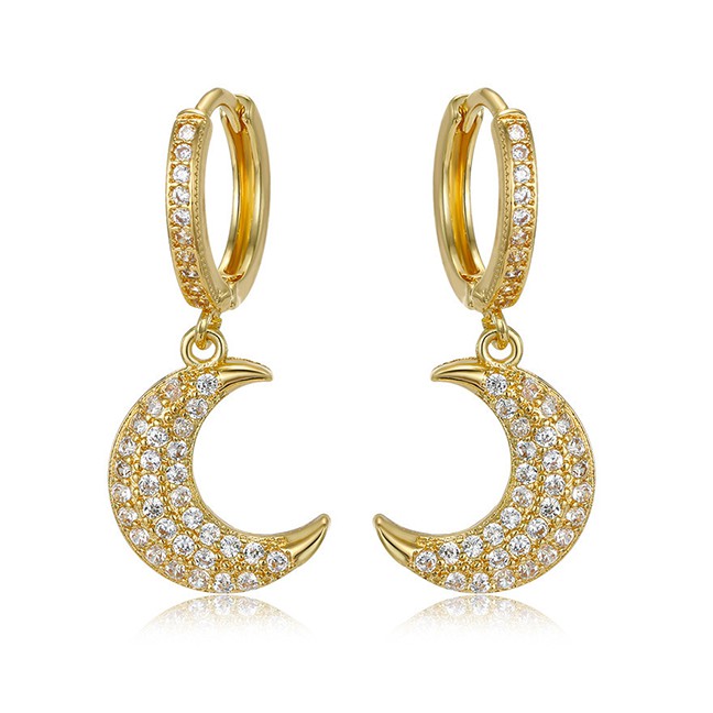 LRC Anting Tusuk Fashion Golden Diamond Moon Earrings D67290