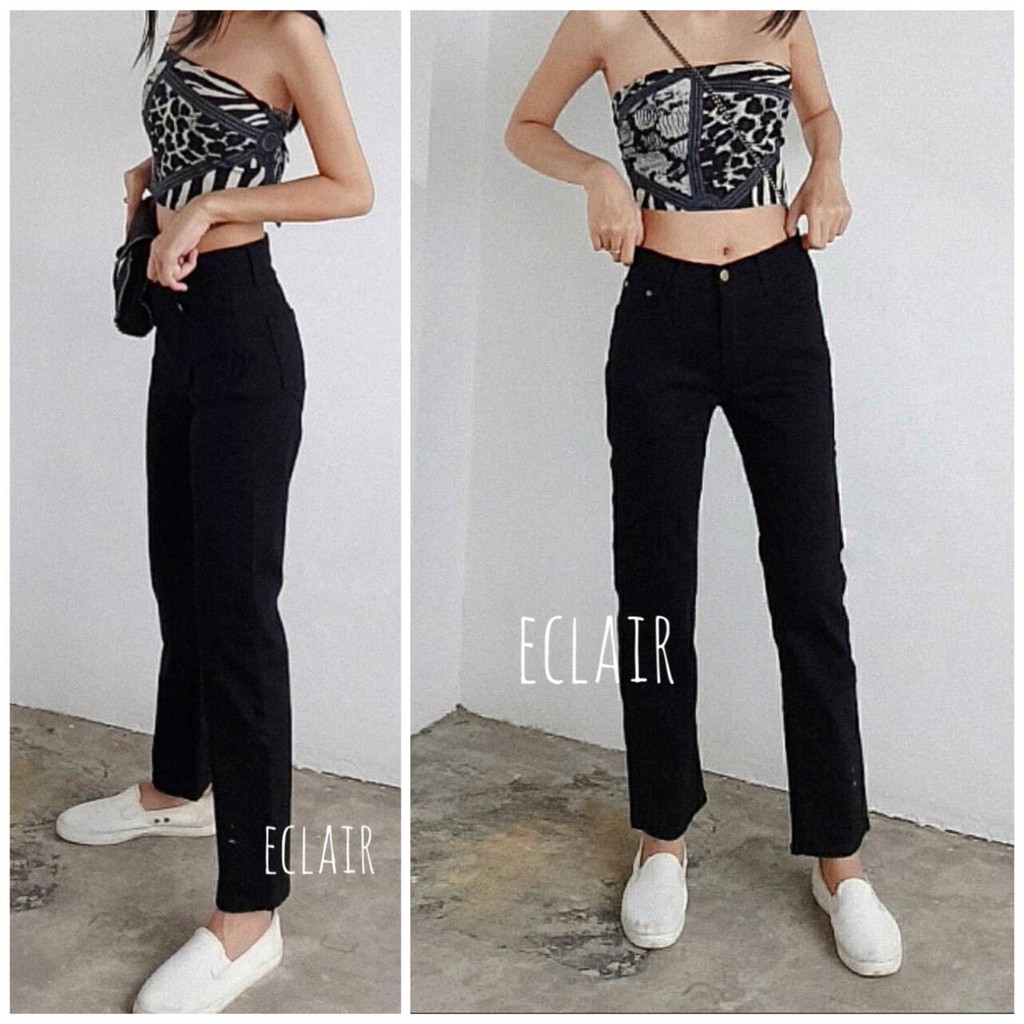 NAYA highwaist boyfriend BLACK / celana boyfriend wanita warna hitam pekat hw mom jeans polos cewek