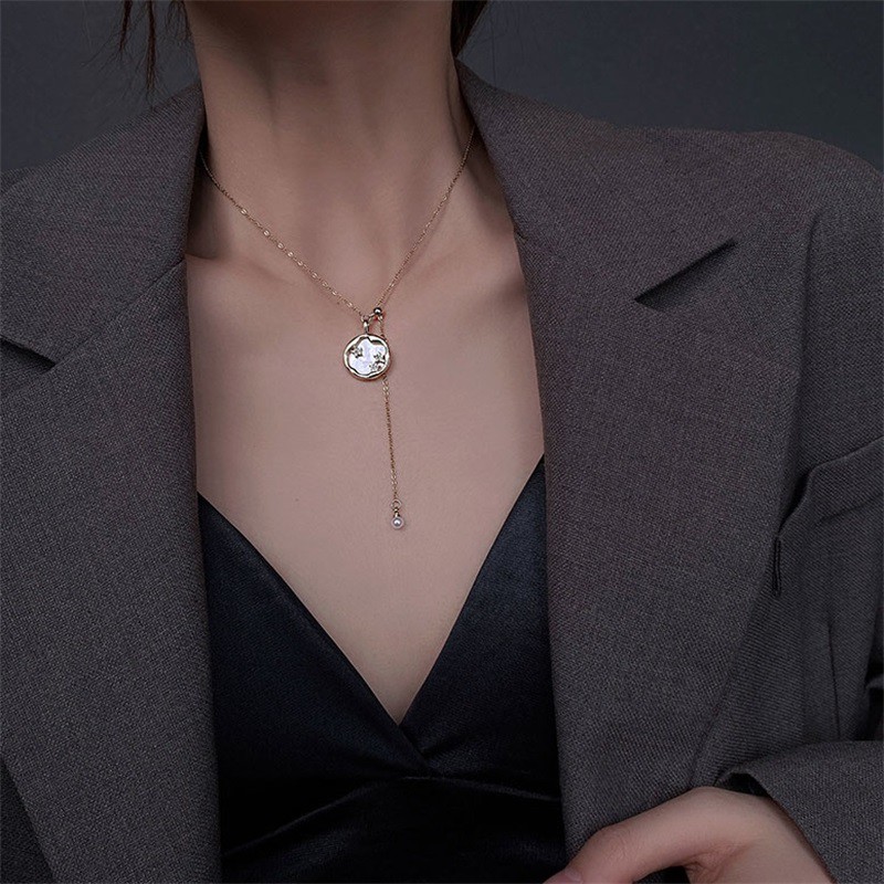 Kalung Rantai Klavikula Hias Liontin Mutiara Gaya Simple