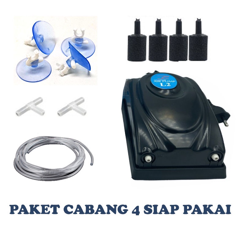 PAKET LENGKAP AERATOR 2 LUBANG CABANG 4 AQUASCAPE AQUARIUM KOLAM Gelembung Udara Aquarium Airator Airrator