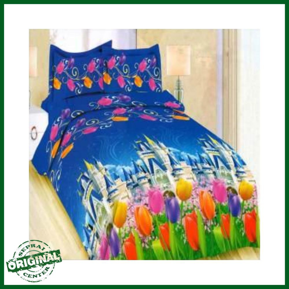 SEPRAI / SPREI BONITA LOVELY TULIP No.1 KING 180 SEPRAI BUNGA KUNING BIRU UNGU