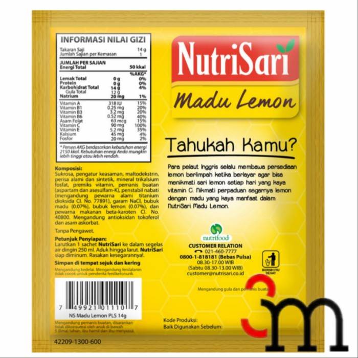 

G02G Nutrisari - Madu Lemon (1 Renceng = 10 Sachet) Ds5Gh