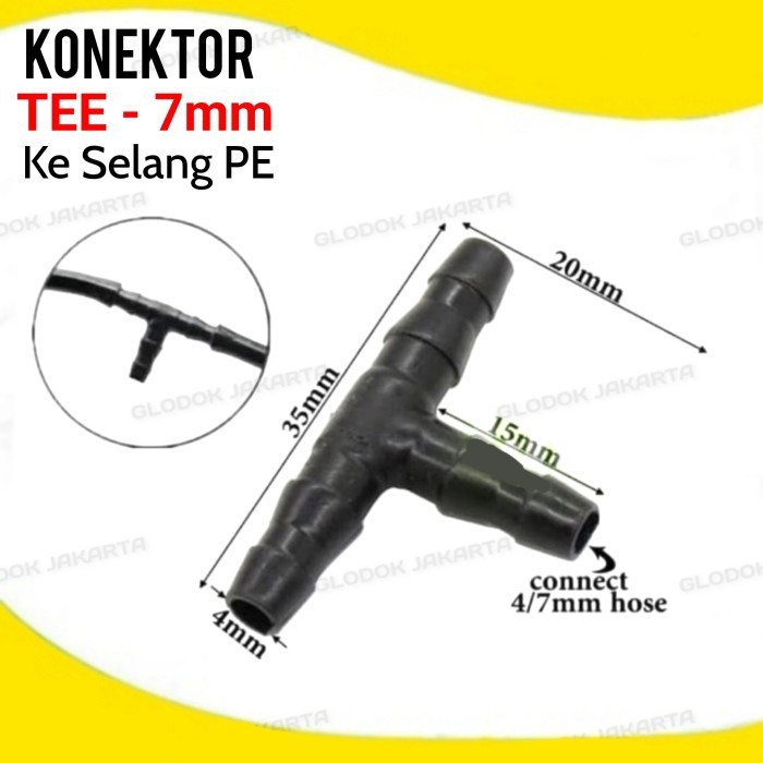 Konektor Tee T 7mm Nepel Fitting 3 Cabang Untuk Selang PE 6 mm / 7 mm