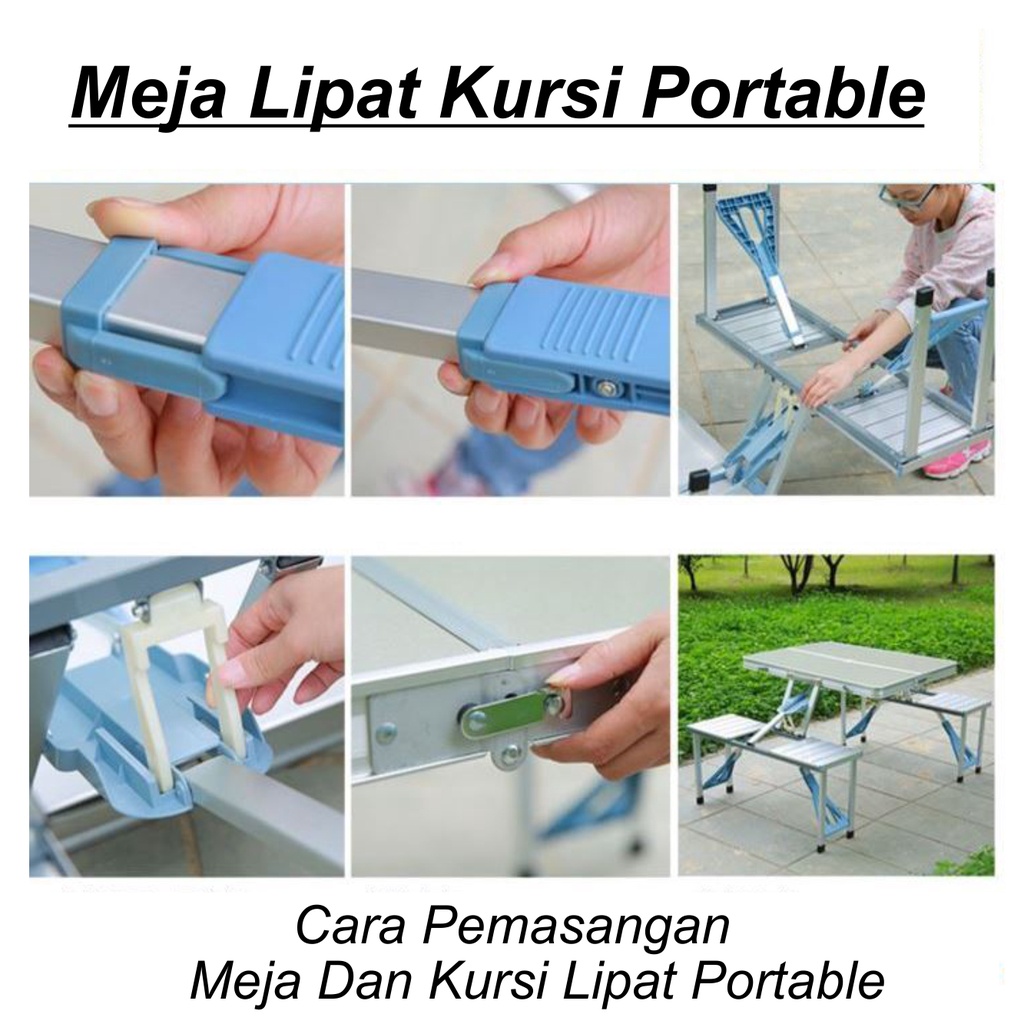 Meja Lipat Kursi Portable Meja Piknik Meja Makan Minimalis Simple Mudah Digunakan Dengan 2 Kursi Mini Meja Serbaguna - DR88