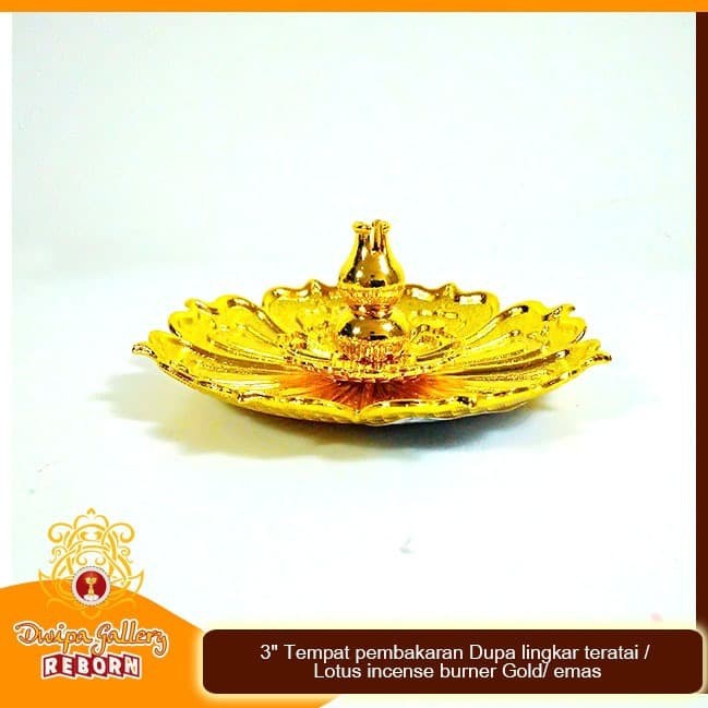 3&quot; Tempat pembakaran Dupa lingkar teratai / Lotus incense burner Gold