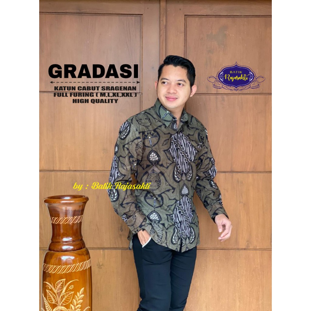 GRADASI RAJASAKTI KEMEJA BATIK SOLO PRIA LENGAN PANJANG PENDEK LAPIS FURING ATASAN PREMIUM MODERN KATUN HALUS BHARATAYUDA BIMASENA BIRENDRA BIRU INDAH BRAHMAKERTA BRAHMAKERTA MERAH BUDIDRAWA BULANAGA BUNGA KAPAS BUNGA MEKAR BURUNG KASUARI CAKAR DEVDAN