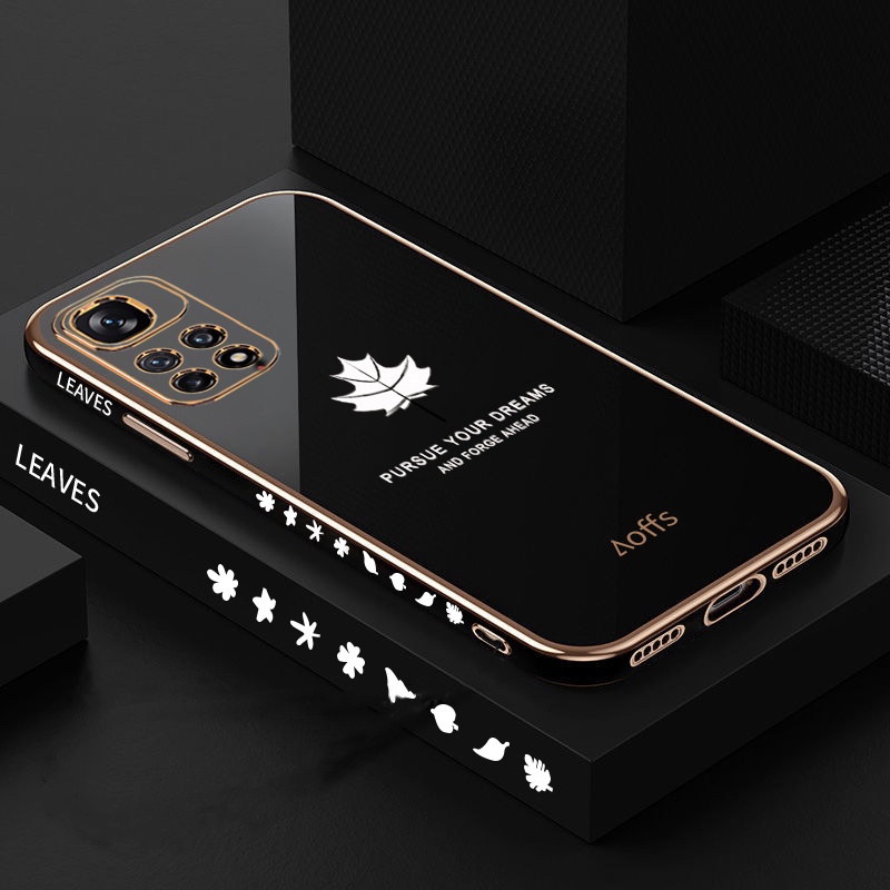 Casing Redmi Note 11 Pro Note11 Note11S Redm Note 12 Pro 10C 9C Note9 Poco F3 Fashion Electroplated Maple Leaf Square Plating Casing Silikon Lembut Rixuan