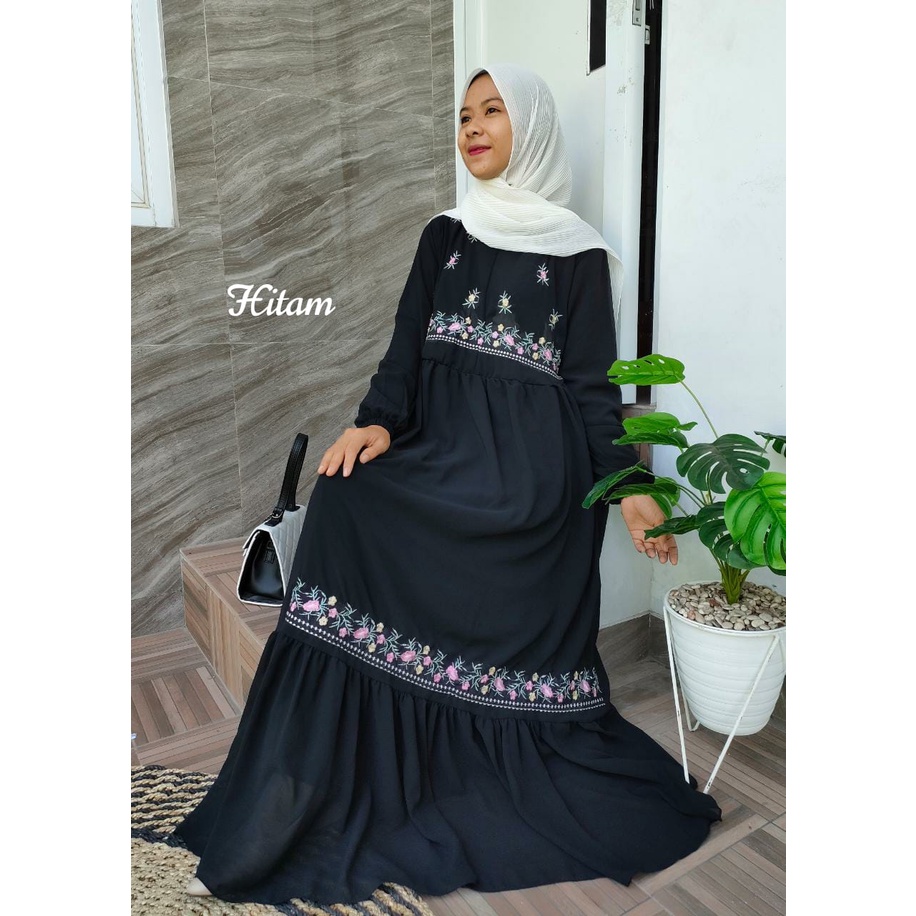 Gamis Ceruty Bordir / Gamis Bunga Ceruty Premium / Gamis Ceruty Full Furing