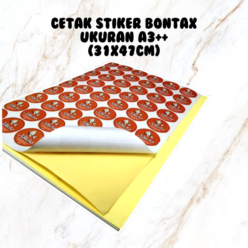

CETAK STIKER BONTAX GLOSSY / BONTAX HVS UKURAN A3+ (LABEL OLSHOP)