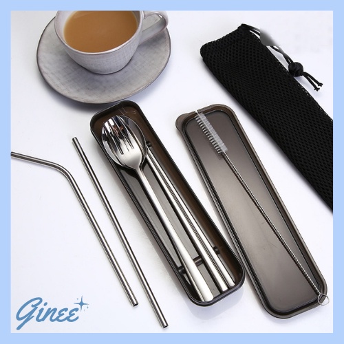 

Navi_Lezatoz () Paket Alat Makan Minum Sujeo Korea Hitam [7In1]/Sendok Garpu Sumpit Pipih Sedotan