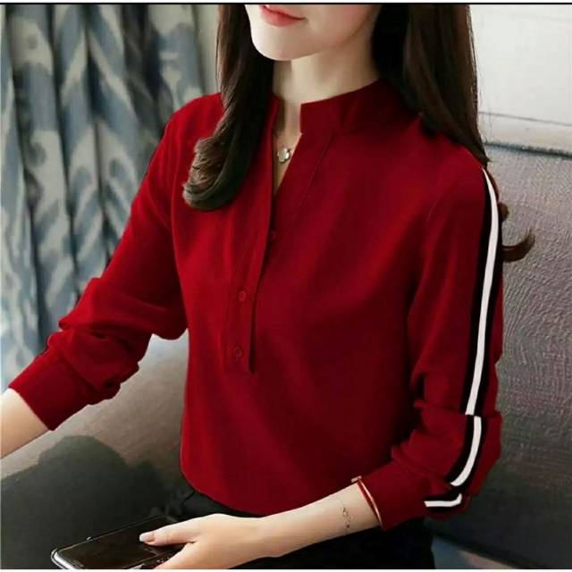 Fourfashion BLOUSE LUNAYA / BLOUSE ELVINA LIST TANGAN WANITA