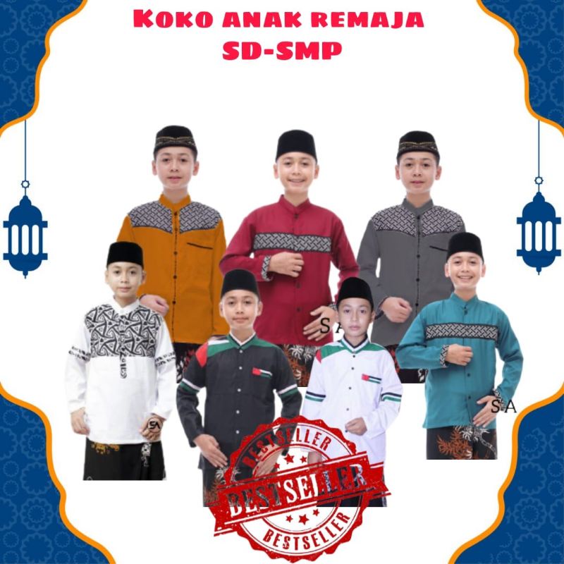 Baju Koko anak remaja SD SMP Koko anak kombinasi batik Baju Koko anak remaja SD SMP Koko anak kombinasi batik