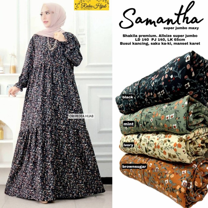 Gamis Jumbo Wanita Terbaru Samantha LD 140 Shakila Premium Motif Bunga - brown sugar, XXXXL