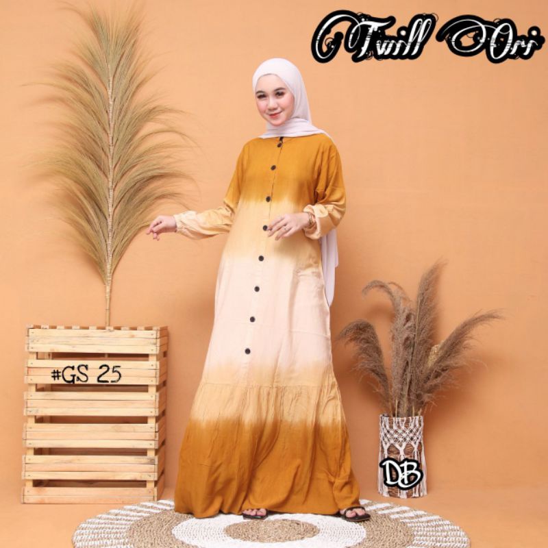 gamis twill ori klok kancing gradasi handmade busui