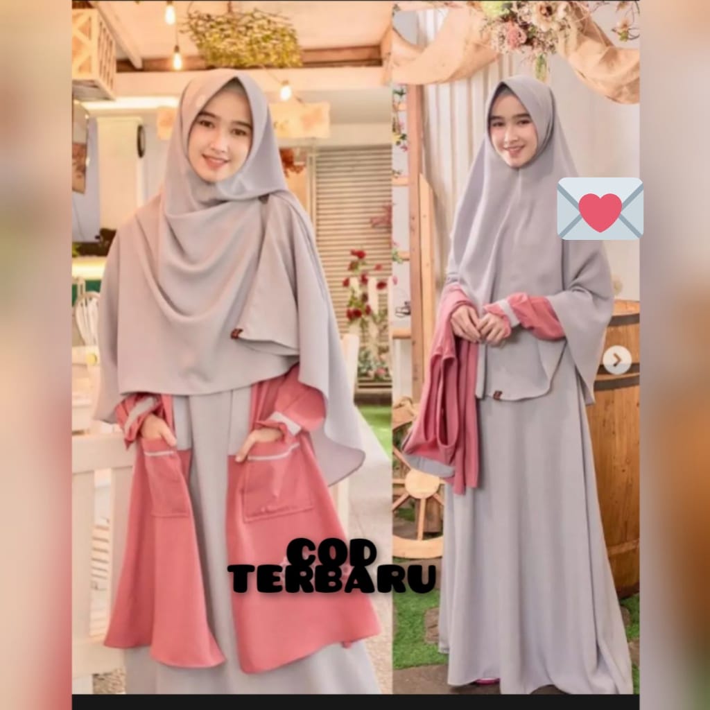 ELBINA Dress Outer Set - Baju Gamis Rompi Model Terbaru Violita Set - Dress Jumbo Wanita Kekinian 20