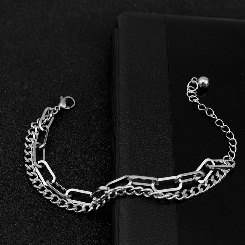 Double-layer Korean fashion personality men's and women's titanium steel chain bracelet