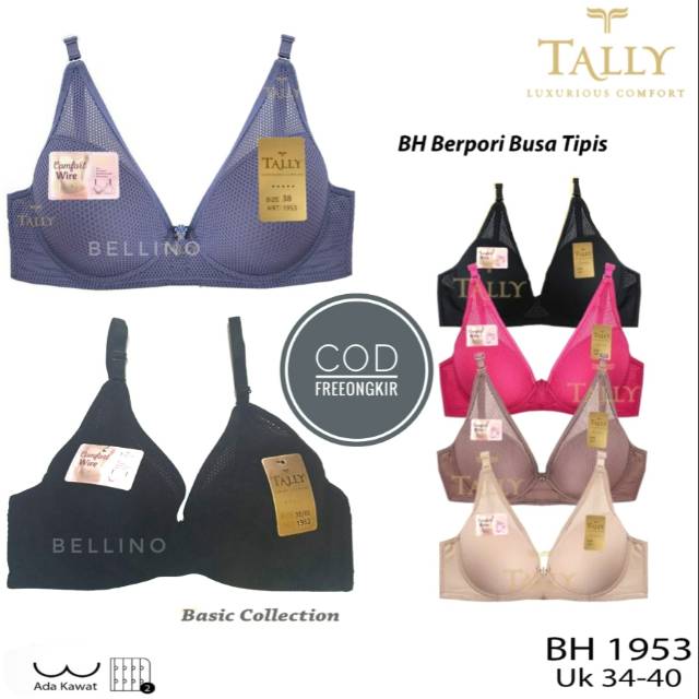 Bra Wanita Basic Tally 1953 Push Up Breast Pori Kawat Kait 2 Busa Tipis Size 34 36 38 40 / Bh Pori