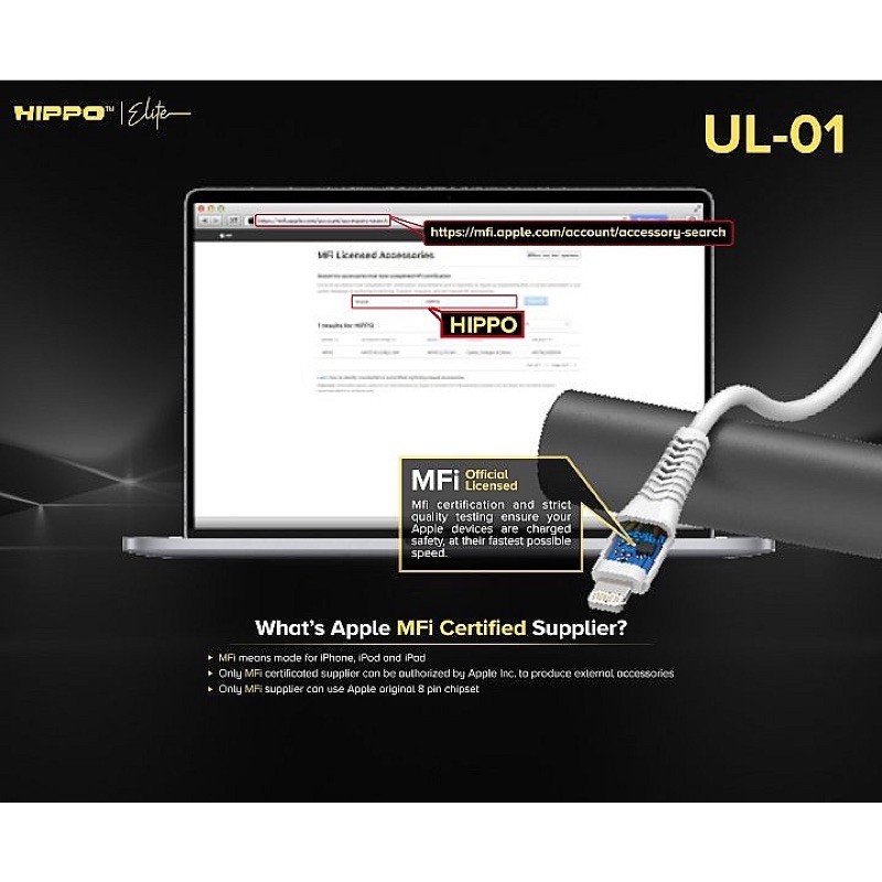 Hippo Elite Kabel Data Type C to Iphone