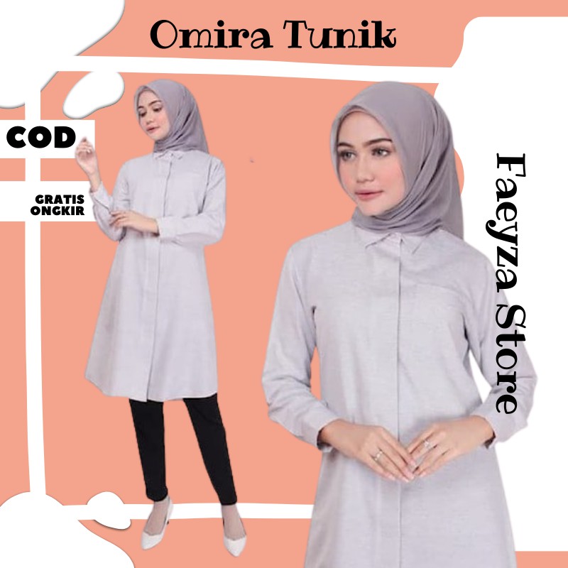 Atasan Wanita Muslim Baju Tunik Omira Tunik Polos Murah Terbaru Original