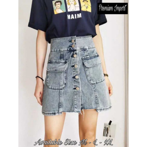 ⚡️CLEARANCE SALE ❤ PREMIUM IMPORT ❤ REAL PIC! JEANS RIPPED BUTTON POCKET MINI  SKIRT