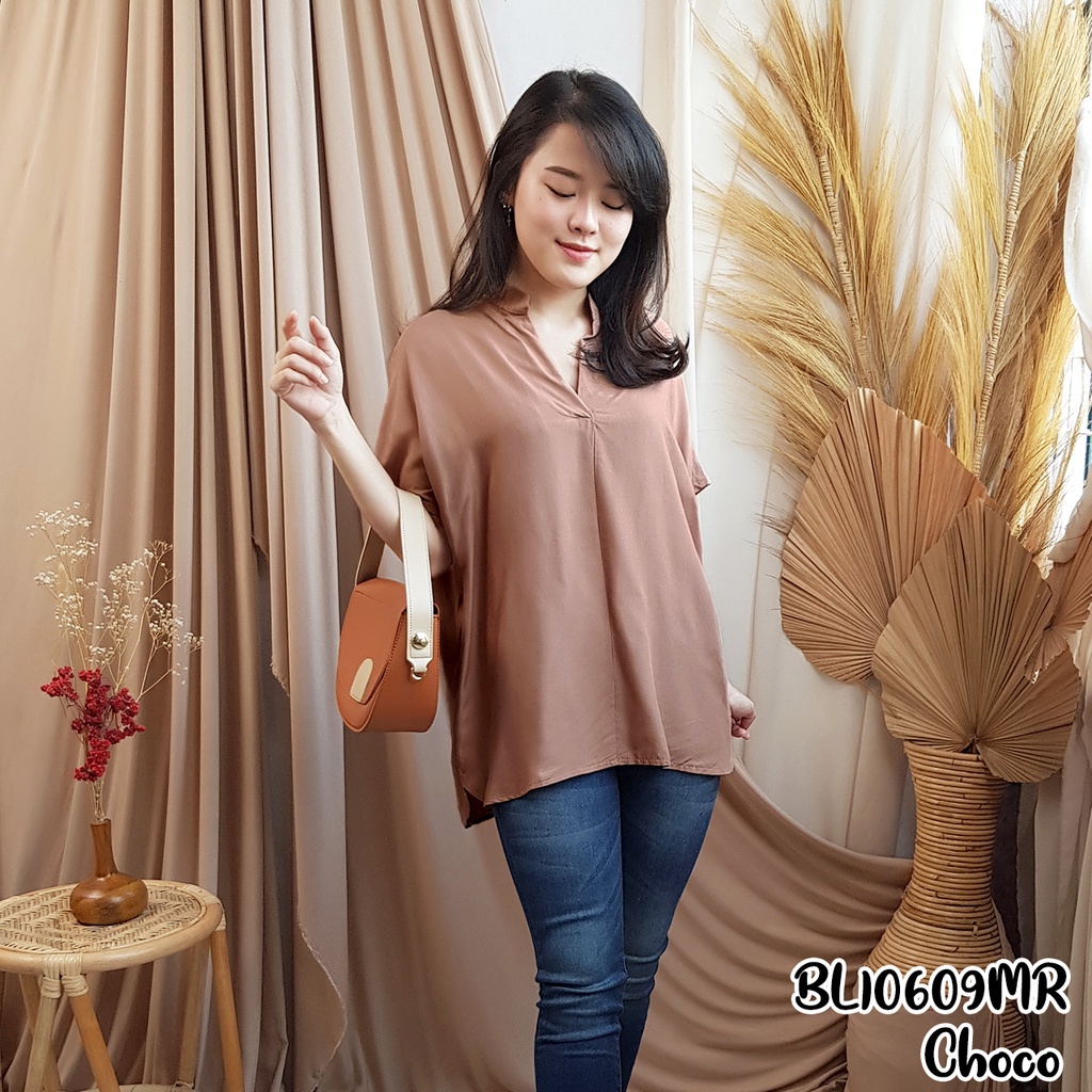 Blouse katun polos wanita bahan katun rayon BL10609MR kemeja wanita lengan pendek 10609mr-1